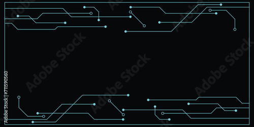 Abstract blue tech circuit board lines sci-fi banner design. Futuristic computer chip background. 