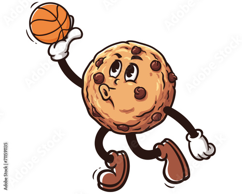 Cookie playing slam dunk basketball cartoon mascot illustration character vector clip art logo hand drawn