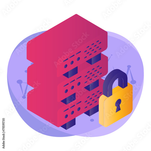 Self Defense Server isometric Concept, Personalized Secured machine Vector Icon Design, Big data Symbol, Business intelligence Sign,Web hosting and Data Center Stock Illustration
