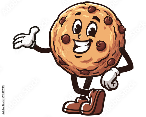 Cookie with welcoming hand and relax pose cartoon mascot illustration character vector clip art logo hand drawn
