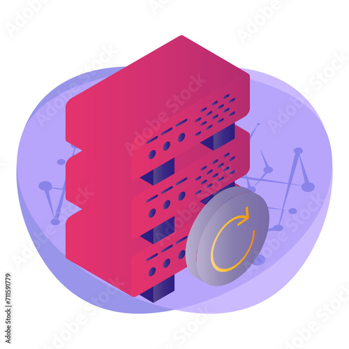 relational databases backup and restore isometric Concept, Implicit Management Vector Icon Design, Big data Symbol, Business intelligence Sign,Web hosting and Data Center Stock Illustration