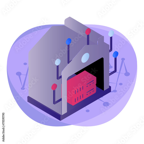 Data extracted from IoT devices isometric Concept, Mapping inter-connectivity Vector Icon Design, Big data Symbol, Business intelligence Sign,Web hosting and Data Center Stock Illustration