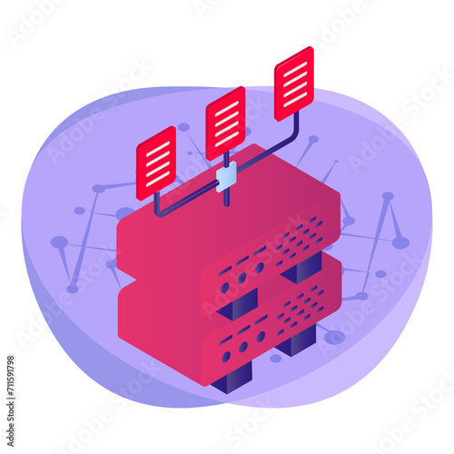 OLAP data cubes isometric Concept, Clustered file system Vector Icon Design, Big data Symbol, Business intelligence Sign,Web hosting and Data Center Stock Illustration