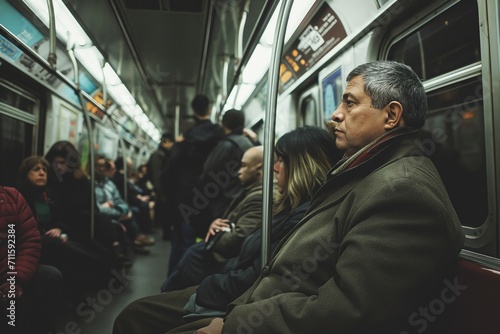 Commuters of various ethnicities in contemplation on a subway train, showcasing urban life and diversity.   © InputUX