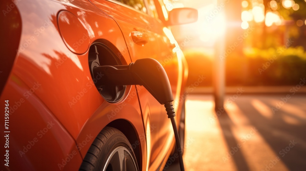 EV car charging at charging station, Car charging at electric car