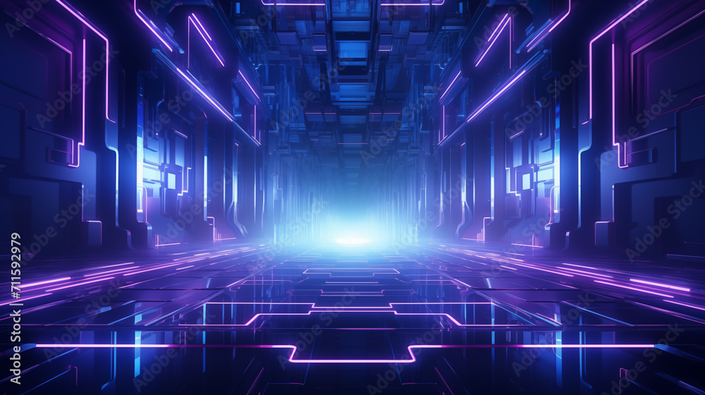 Fototapeta premium Spaceship futuristic neon stage podium mockup