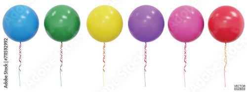 Set of realistic vector colorful balloons isolated on white background. Helium balloons clipart for anniversary, birthday, wedding, party. 3D vector illustration.
