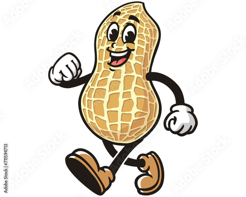 walking Peanut cartoon mascot illustration character vector clip art logo hand drawn