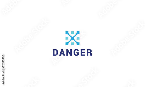 Technological pixel dotted virtual danger logo