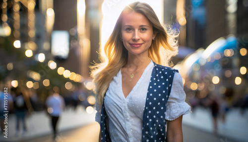 portrait of a blond woman in the city