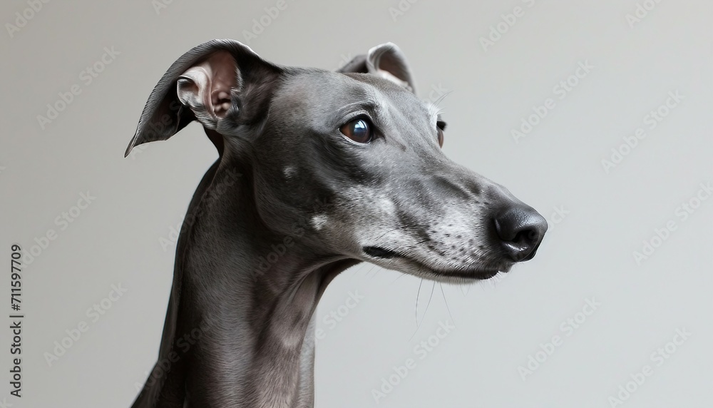 Present the sleek and graceful profile of a Greyhound against a white background, showcasing the breed's elegance and poise. generative AI