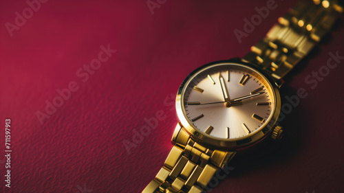 A luxury gold watch on a deep red background