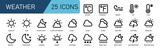 weather icon set.outline style.contains weather,cloud,rain,celsius,fahrenheit,thermometer,snowfall.great for weather forecast UI.