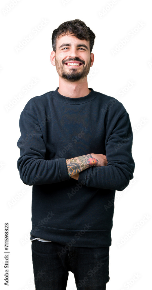 Young handsome man over isolated background happy face smiling with crossed arms looking at the camera. Positive person. Young handsome man over isolated background happy face smiling with crossed arms looking at the camera. Positive person.