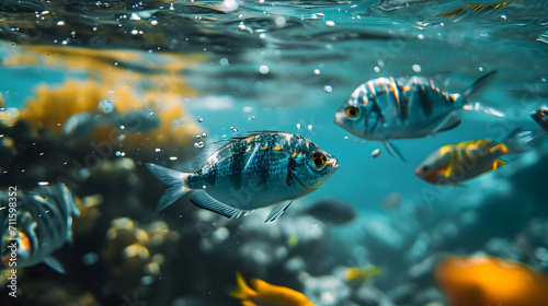 Tropical Fish Swimming in Clear Ocean Water