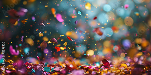 Colorful confetti falling randomly. dark background with explosion particles