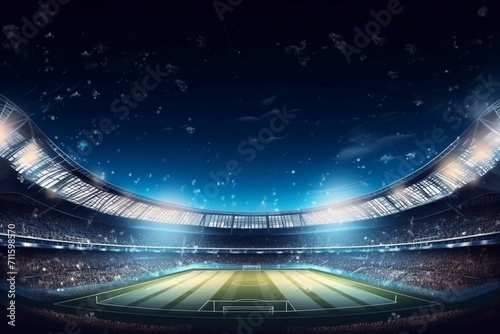 Nighttime sport stadium as background for advertisement. Generative AI