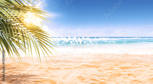 Beautiful exotic beach view with palm trees © stokkete