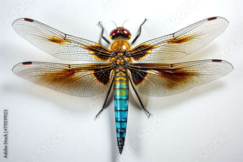 Schöne Libelle (Odonata), freigestellt vor weissem Hintergrund, Generative AI