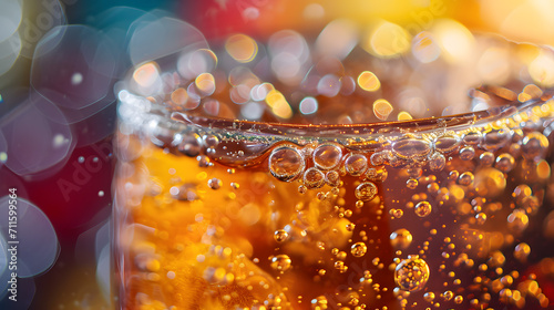 Refreshing Soda with Water Drops and Bokeh Background