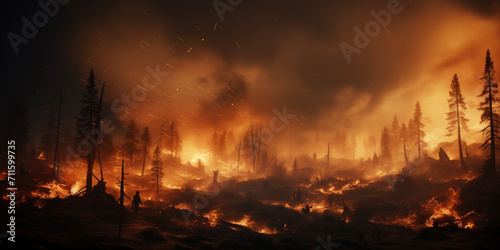 Large flames of forest fire