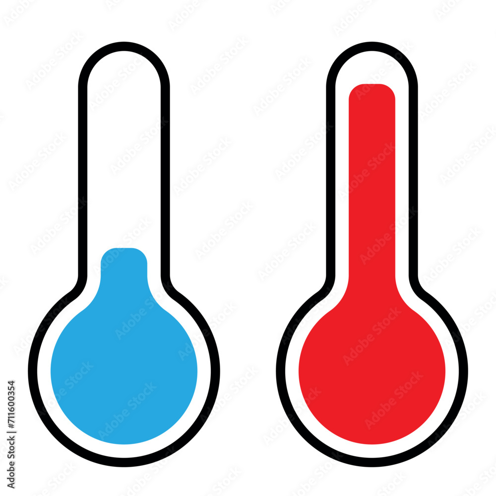 thermometer icon set, blue cold and red heat vector symbol illustration of a device that measures temperature thermometer icon set, blue cold and red heat vector symbol illustration of a device that measures temperature
