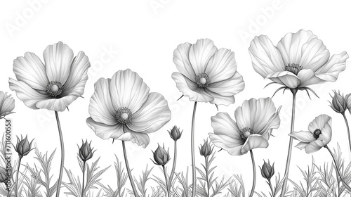 Wallpaper Mural Black and white illustration of a tiny small flower that is blooming with a white background. Minimalist style. Torontodigital.ca