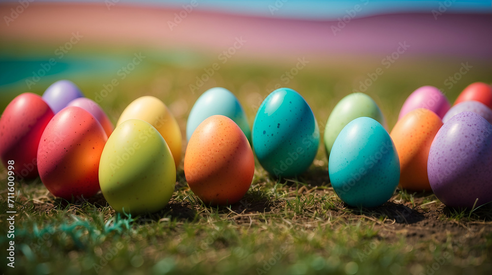 colorful Easter eggs stand in a row colorful Easter eggs stand in a row
