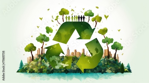 Recycling materials concept, circular economy, emphasizing the importance of reducing, reusing, and recycling materials to minimize waste and conserve resources