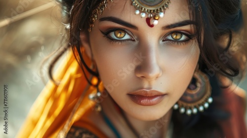Woman in the Goddess Ancient Indus Valley Civilization Beauty Style - Beautiful Goddess Girl Background created with Generative AI Technology photo