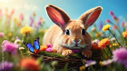 Easter bunny in flowery meadow photo