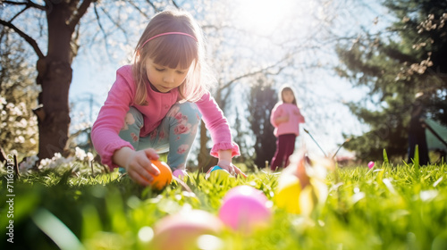 Easter Egg Hunt, Children Looking for an Easter Egg | Ai generated
