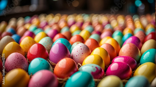 closeup view of colorful easter eggs background
