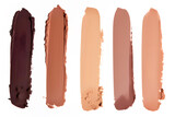 Swatches of liquid foundation makeup in different skin shades on white background