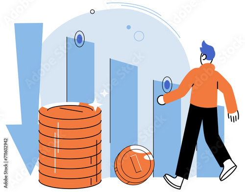 Falling economy. Vector illustration. Economic recessions require measures to stimulate consumer spending and investment The falling economy underscores significance international economic cooperation