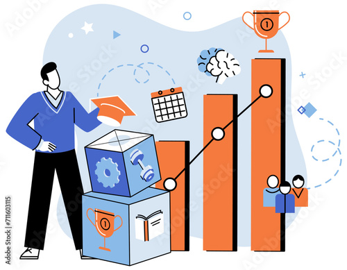 Self development. Vector illustration. Ambition drives journey self development Aspiration propels individuals on path self development Self development involves personal growth and achievement