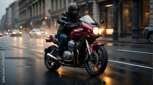 A motorcycle rider speeding on a road  