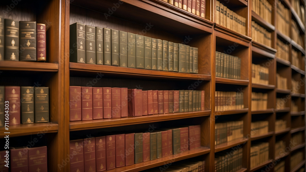 close up Law Library. Rows of Books and Legal References in a Law Firm close up Law Library. Rows of Books and Legal References in a Law Firm