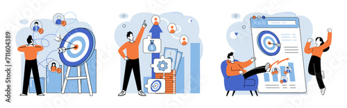 Business development. Vector illustration. Business Concept illustrations visually represent brand identities Gender equality in workplace enhances overall performance Group dynamics impact Group