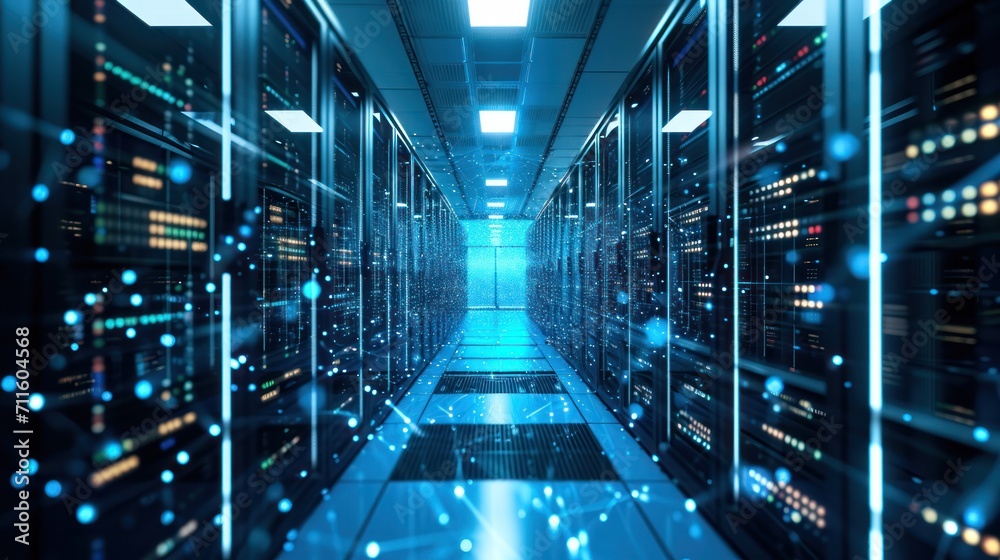 Obraz premium Modern Data Technology Center Server Room with Racks