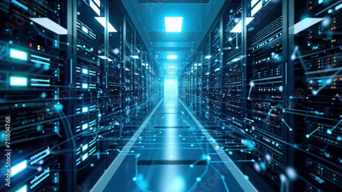 Modern Data Technology Center Server Room with Racks
