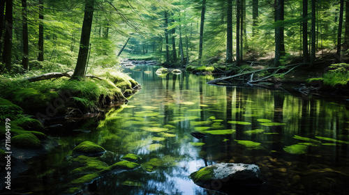 river in forest. Generative Ai
