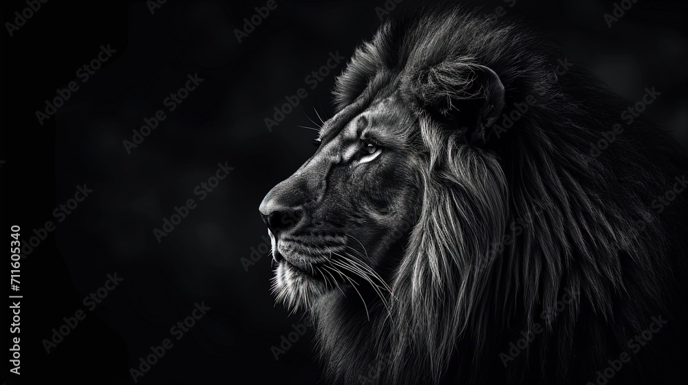 Black and white lion potrait