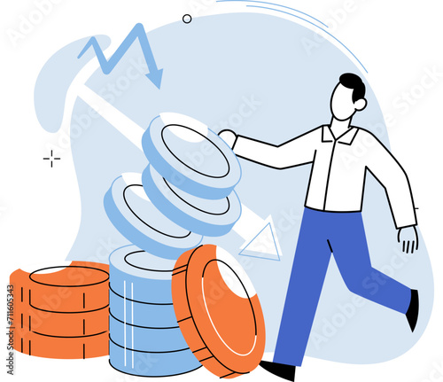 Falling economy. Vector illustration. The economic downturn causes decrease in business activity and revenue Financial struggles cpush individuals and businesses into debt Reduction in consumer