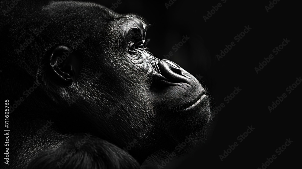 Potrait Black And White Gorilla Closeup