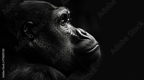 Potrait Black And White Gorilla Closeup