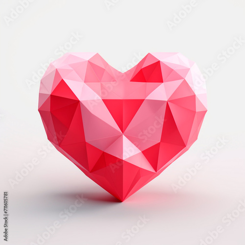 Low-poly heart  with visible geometric markings. Valentine s Day. 3D rendering design illustration.