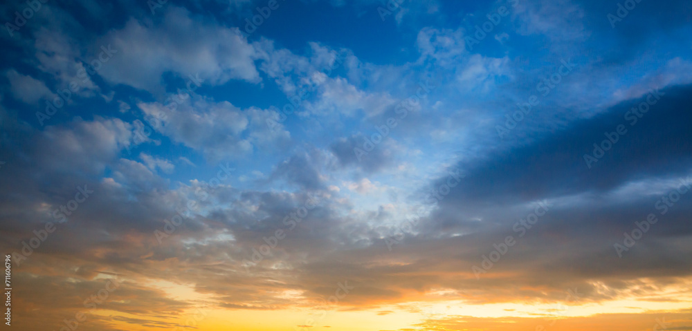 Morning and evening clouds and sky background,Orange Sky in the Evening,Dramatic and Wonderful Cloud on Twilight,Majestic Dark Blue Sky Nature Background,Colorful Cloud on summer season 