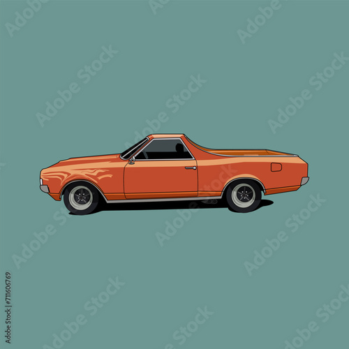Classic Orange Car Vector Art Illustration
