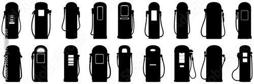 Vintage pump silhouettes set, large pack of vector silhouette design, isolated white background